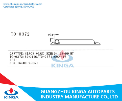 Rendimento elevato del carro armato del gas RZH104 '98-99 di Totota Hiace di misure di riparazione di plastica del radiatore fornitore