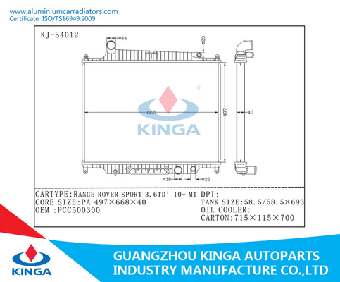 Radiatore di corsa di alluminio di SPORT 3.6TD'10-MT di RANGE ROVER per l'OEM PCC500300 fornitore