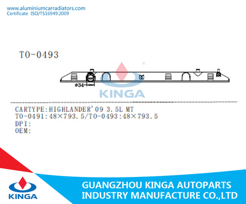 carro armato dello sbocco del radiatore di 48*793.5 millimetro per Toyota Highlander 09 3.5L Mt in PA66GF30 fornitore